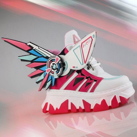 ANTHONY WANG - CYBER ANGEL Mech Pink Platform Sneakers - Picture 10 of 12